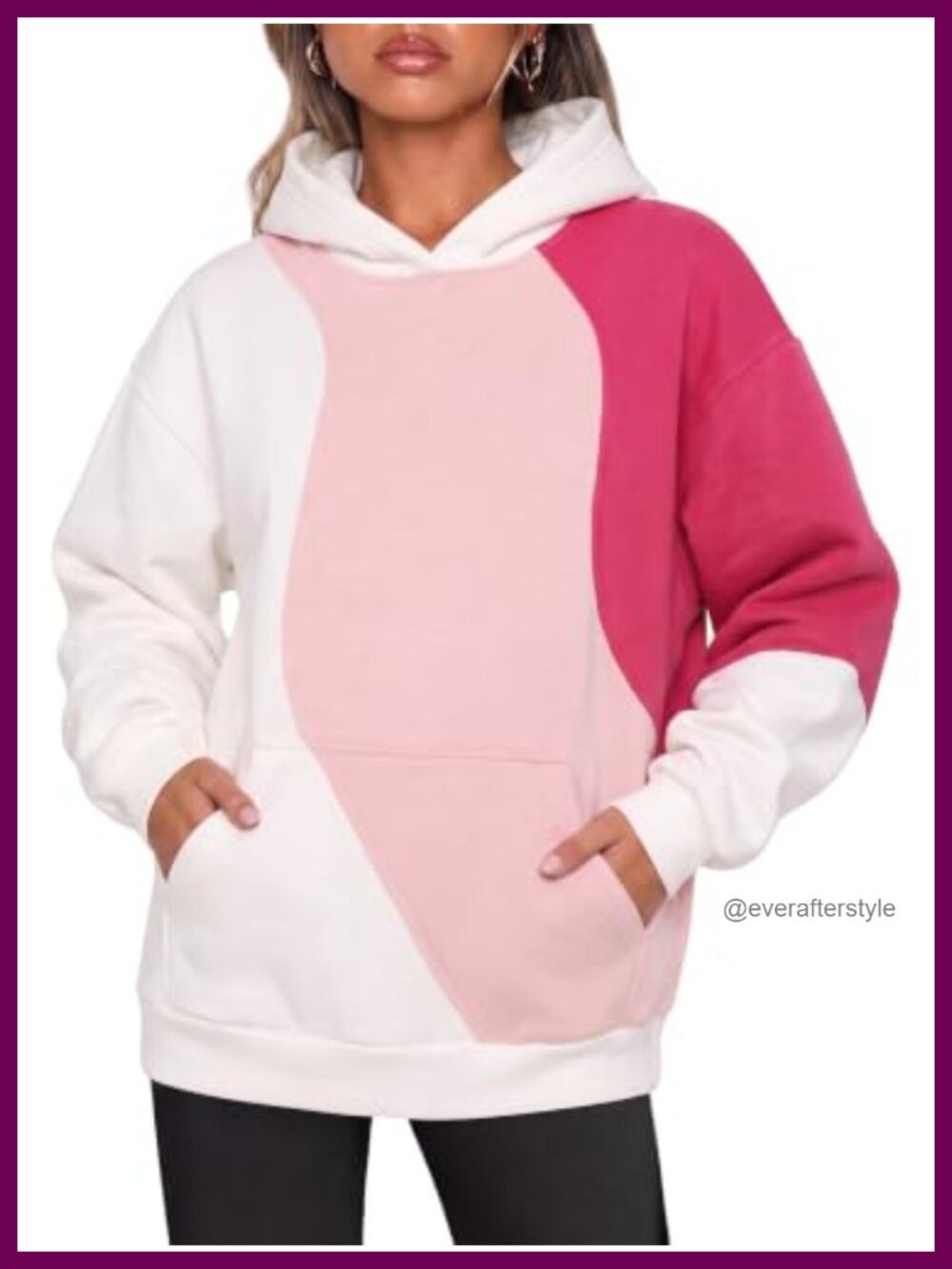 Oversized Color Block Hoodie Cotton Fleece Pullover Kangaroo Pocket Y2K